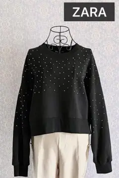 ZARA 裏起毛ビジュートレーナー スウェット 黒 (L)