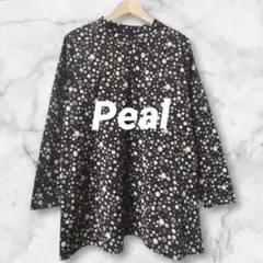 Ld797＊Peal 長袖カットソー 総柄 裏起毛 ハイネック プルオーバー