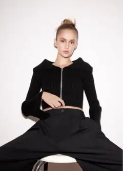 zara ジップアップ リブニット カーディガン