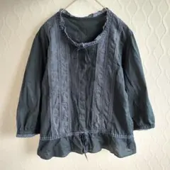 ✨PLACE PAUSE✨7分袖ブラウス ネイビー リボン カットソー トップス