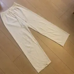 細リブ　レディース　カジュアルパンツ　イージーワイドパンツ　白　アイボリー