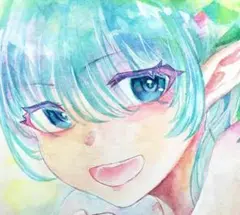 エルフ イラスト 手描き 水彩 オリジナル 一点物 色紙