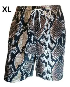 XL ヘビ柄 ショートパンツ ブラウン ウエストゴム パイソン イージーショーツ