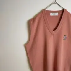 【昭和レトロ】ニットベスト ゆったりサイズ 刺繍 くすみピンク 古着