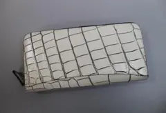 クロコダイル 財布 本物 日本製 ハンドメイド 目地染め ラウンド最高級 バニラ