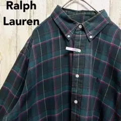 【人気Lサイズ】90s Ralph Lauren ロゴ刺繍 チェック ネルシャツ