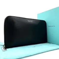 【美品】ティファニー 長財布 オーガナイザー ロゴ ラウンドジップ レザー 黒 TIFFANY&Co. ティファニー「未使用品」レザー オーガナイザー