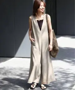 新品 今期 UVカット 接触冷感 ストレッチ オールインワン ベージュ 36
