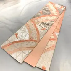 【1933】着物 袋帯 六通 牡丹 刺繡 銀糸 428㎝