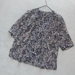 【ニュールック】ペイズリー柄 シフォンブラウス F 肩パッド 透け感 レディース