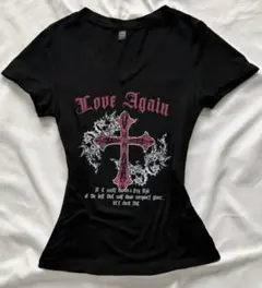 y2k grunge Vネック Tシャツ ブラック
