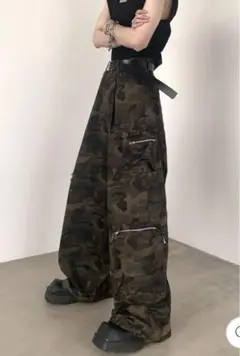 Nanostudio迷彩 ワイドパンツ サイドポケット付き