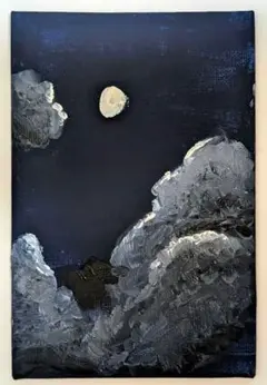 夜空の月と雲の絵