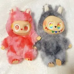 (92)2体セット ぬいぐるみ ペンダント 赤系 グレー系 キーチェーン
