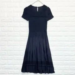 ベルッチ ロングフレア ワンピース ランダムプリーツ 紺 M～Ｌ P0470