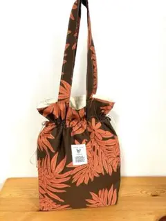 #8-13 【大きいサイズ　39×34㎝】　ハワイアン柄　巾着トートバッグ