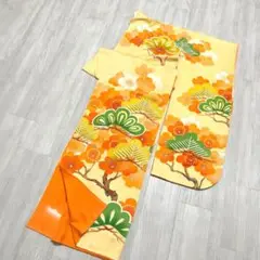 【振袖2】着物 振袖 正絹 袷 オレンジ 緑 単品販売 成人式やリメイク用に