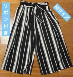 ストライプ ガウチョパンツ リボン付き