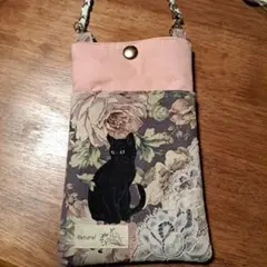 ハンドメイド黒猫デザイン スマホ入れ