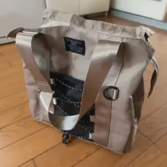GUSCIOポケット豊富☆ナイロン製ベージュエコバッグ