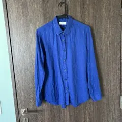 リネン 長袖シャツ 青
