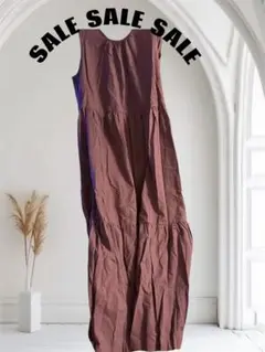パープルノースリーブ Vネック ロングワンピース