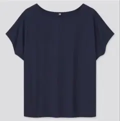 ユニクロ【S】ネイビー ドレープ クルーネック 半袖 Tシャツ