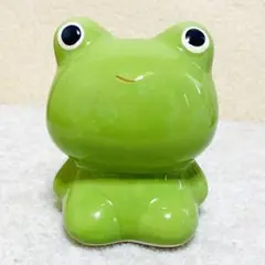 薬局ケロちゃん レトロ陶器製カエル貯金箱 緑色オブジェ