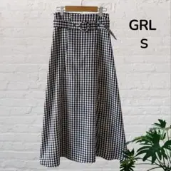 GRL ベルト付きギンガムチェック フレアスカート S