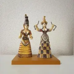 古代ギリシャ像　ミノア文明　蛇の女神像　2体セット　オブジェ　台座付き