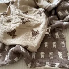ラスト1点❤ハンドメイド　可愛いテディベア8重ガーゼケット　ブランケット