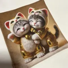 ハンドメイド　　ガーゼハンカチ　　ねこ柄 142