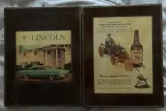 壁掛け　板絵　板絵風　LINCOLN 車　HUNTER 酒？　2枚セット