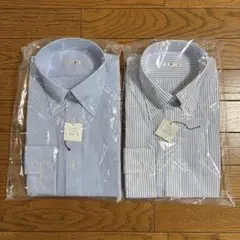 長袖シャツ2枚セット Lサイズ 水色とストライプ