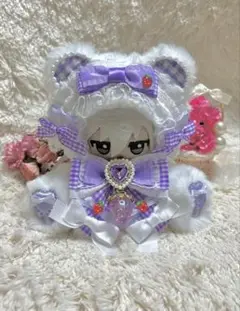 ちびぐるみ　白くま　ぬい服　着ぐるみ　丸カン付き　11センチ　むらさき　いちご