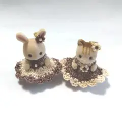シルバニアファミリー　ハンドメイド赤ちゃんペアドレス　ミルクティーブラウン404