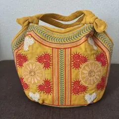 刺繍　ベトナム　ビーズ　イエロー　トートバッグ