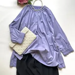 未着用美品　アマカ　ギャザーボリュームレースブラウス　ノーカラー　大きい