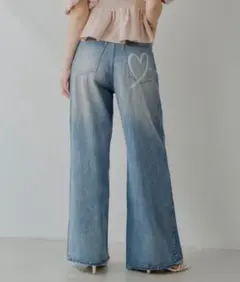 chico チコ ハートプリントボックスワイドデニムパンツ ブルー系その他2 L