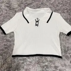 ホワイト ポロカラー 半袖セーター