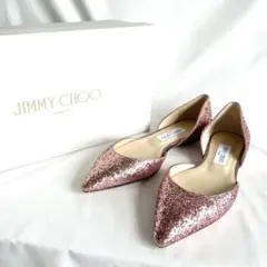未使用 ジミーチュウ ESTHER FLAT フラットラメパンプス 35 ピンク