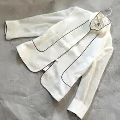 良品 銀座花菱 リネンスタンドカラージャケット 日本製 白 9号 ワンボタン