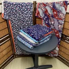 IK-543 女性着物 小紋 7着 おまとめ リメイク お稽古 材料