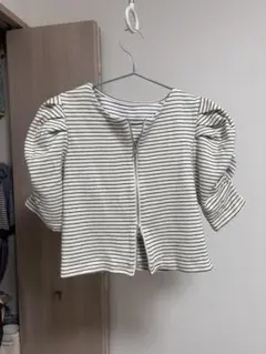 wcloset ダブルジップ　ボーダー　パフスリーブトップス