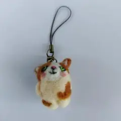 羊毛フェルトぶちゃねこストラップ