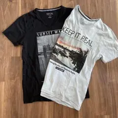 VネックTシャツ 2枚セット 黒とブルー