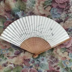 草とトンボの手描き扇子 昭和レトロ