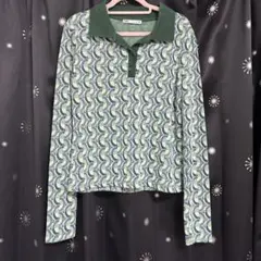 【送料込み★早い者勝ち】ZARA 襟付き柄トップス グリーン Lサイズ