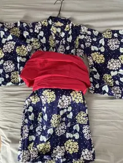 アイ＊ボンボン様 花柄浴衣と濃ピンク帯セット(petit mein) 120cm