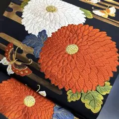 4-170 袋帯 美品！正絹 着物 刺繍 菊模様